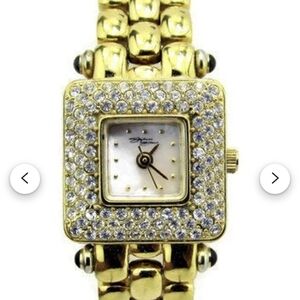 Suzanne Somers Pave Watch/Clear Swarovski Crystal Square Bezel/ Gold Tone Panthe